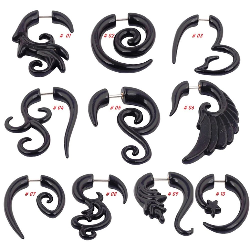 Earring ~ Black ~ Acrylic ~ Spiral ~ Geometric ~ Ear Taper ~ Stud ~ 10 Designs